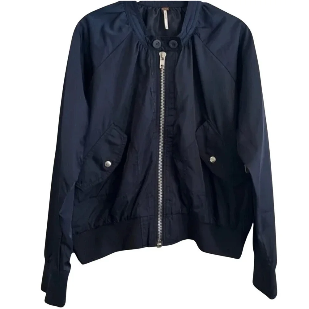 Free People XL Midnight Navy Bomber Jacket – Women's Classic Casual Outerwear‎